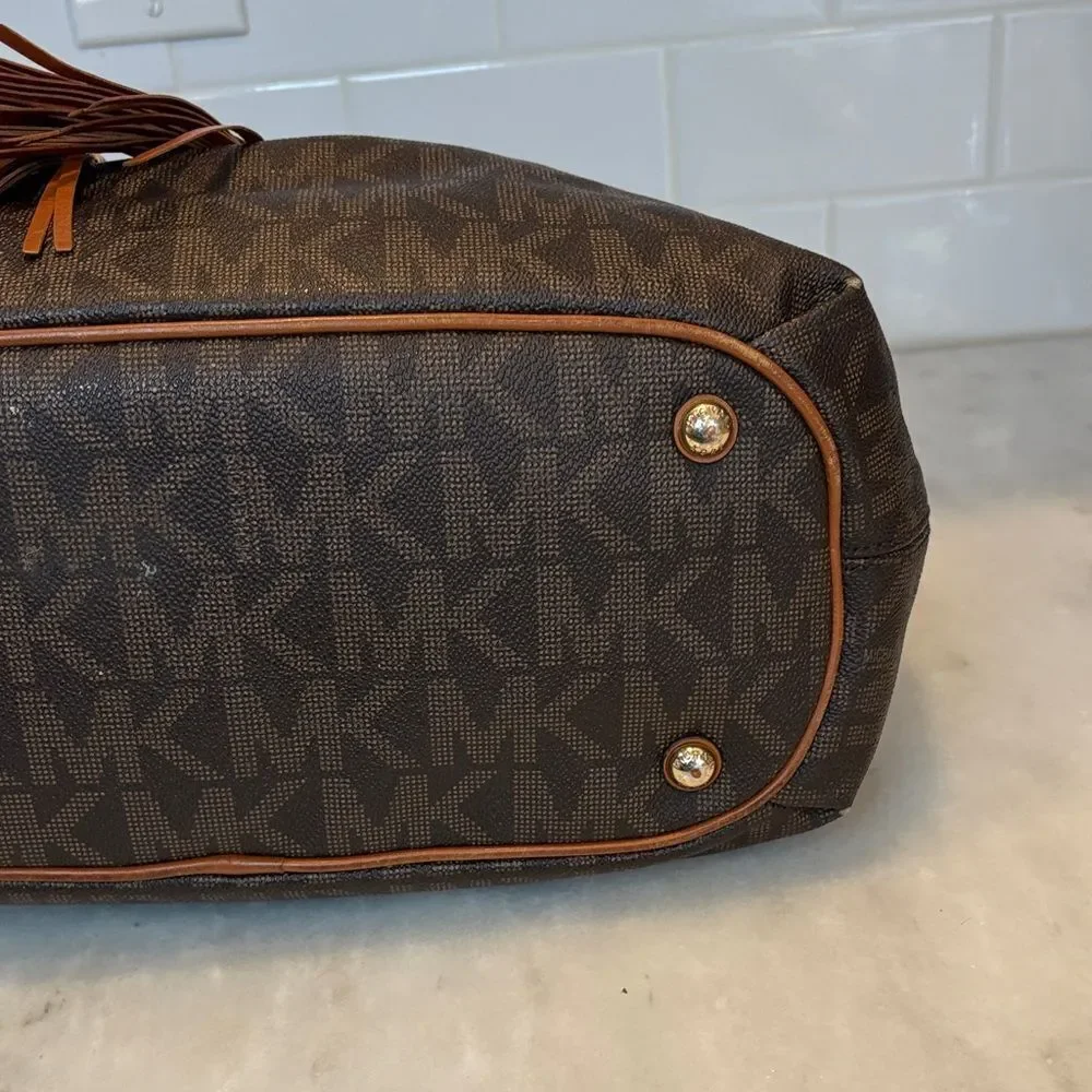 Michael Kors Bag Purse Handbag Leather Marina Signature Drawstring Tote Shoulder